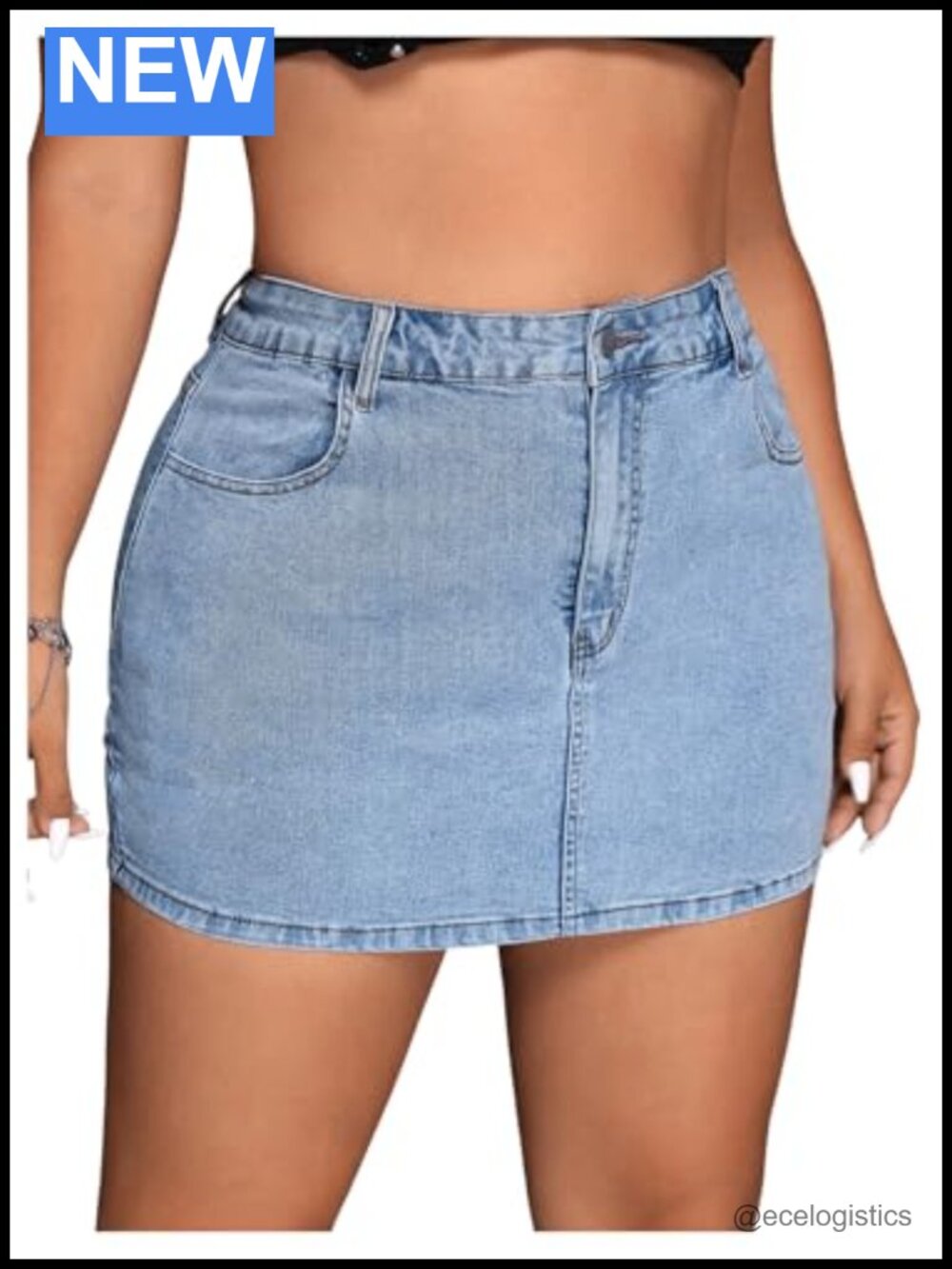 Women's Plus Size High Waist Bodycon Denim Mini Skirt with Stretch